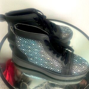 Black High-Top Sneakers with Crystal Accents